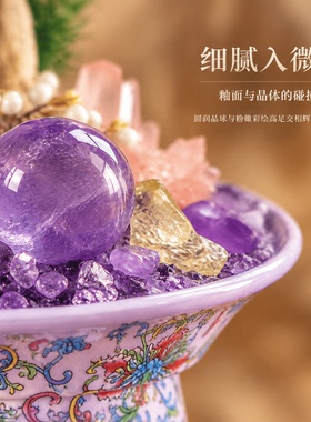 紫屿木栖水晶木质桌面摆件疗愈