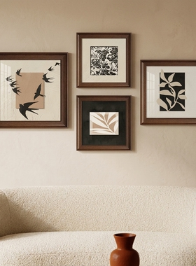 法式复古木框花卉四联客厅壁画