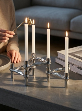 现代简约不锈钢烛台摆件