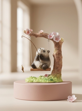 可爱熊猫钓鱼秋千挂件小众设计工位稳定情绪神器装饰品摆件礼物