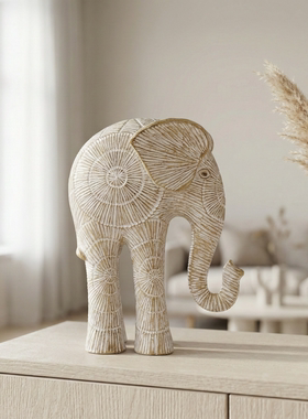 北欧原木风复古纹理大象摆件高级感艺术客厅斗柜卧室民宿软装饰品