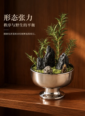 中式禅意金属盆景室内桌面摆件