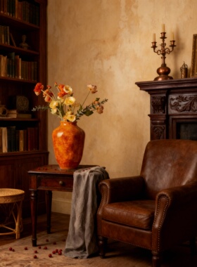 复古轻奢橙色陶瓷花瓶客厅摆件