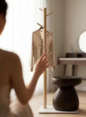 实木衣帽架收纳凳套装