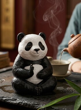 创意佛系熊猫桌面摆件办公室工位情绪稳定神器茶室茶桌装饰品礼物