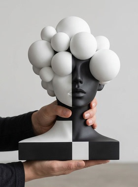 创意几何人头黑白拼色客厅摆件