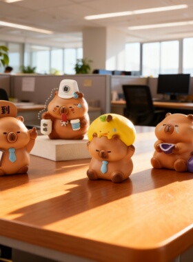 可爱卡皮巴拉公仔桌面收纳摆件