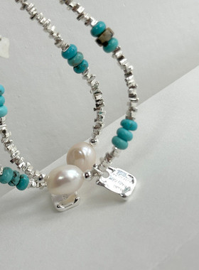 925纯银绿松石碎银子手链女手工穿制闺蜜手环2023年新品银饰B3030