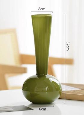 高级感琉璃花瓶客厅摆件法式中古手工小众艺术蝴蝶兰插花瓶橄榄绿