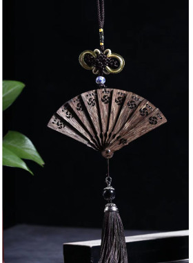 汽车沉香挂扇折扇中国民族风装饰车饰工艺品小挂件