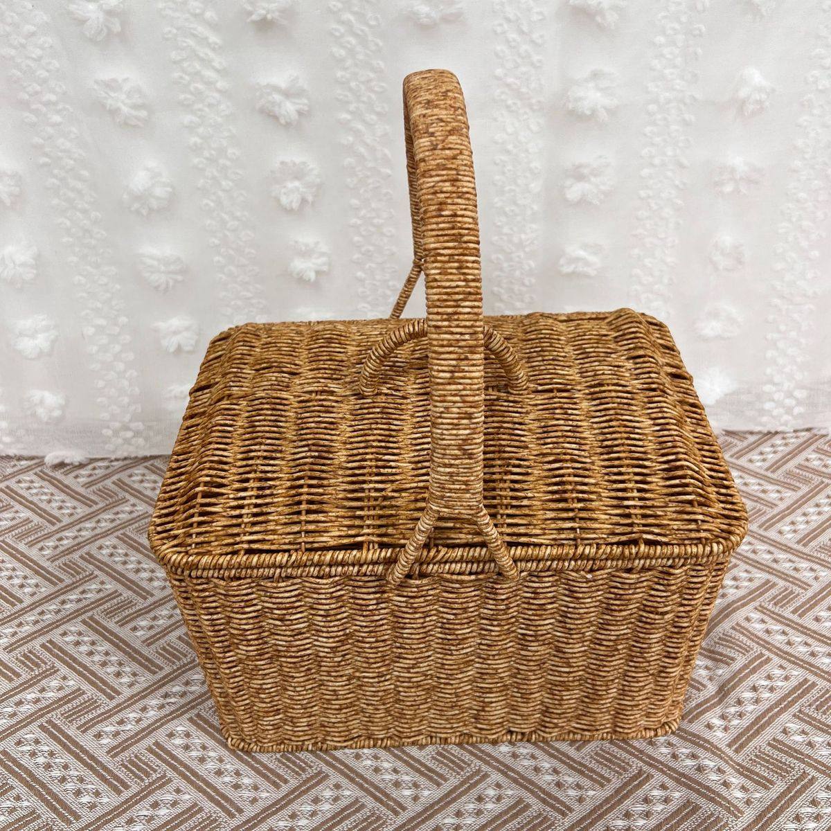 超大容量仿藤编织手提篮户外野餐采摘蔬果篮带盖购物篮田园收纳篮,淘宝优惠券,粉丝福利购,淘宝优惠卷