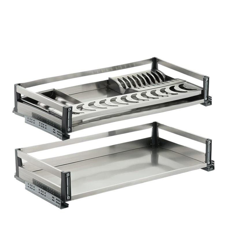 A12橱柜不锈钢拉篮板式阻尼厨房碗碟拉篮双层碗架置物架炉台碗盘,淘宝优惠券,粉丝福利购,淘宝优惠卷