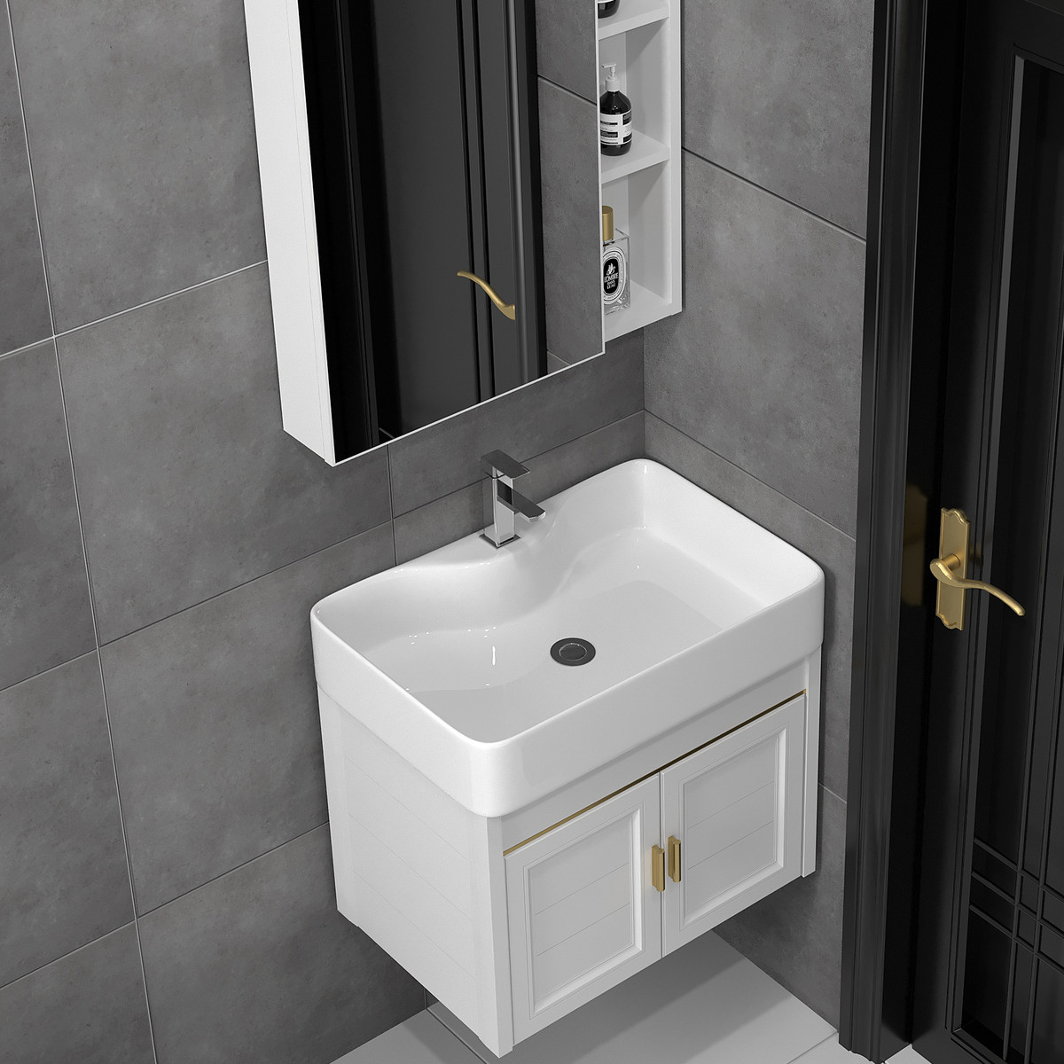 小户型防水窄长浴室柜组合迷你洗手洗脸盆卫生间小洗漱台面盆 - 图0