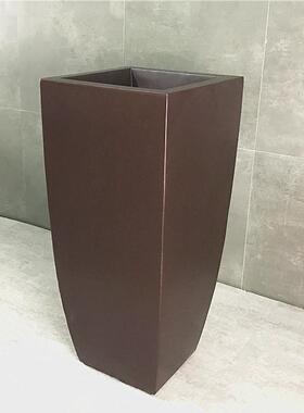 哑光大厅斜四方形玻璃钢落地大花瓶商场酒店家居会所红棕色摆设