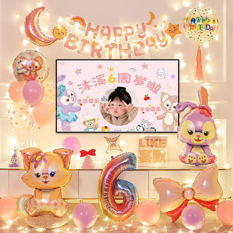 女孩女童女宝宝儿童周岁生日装饰场景布置派对背景墙电视投屏气球,淘宝优惠券,粉丝福利购,淘宝优惠卷