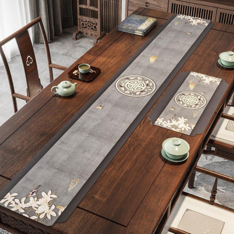 中式皮革茶席桌旗茶台布艺长条盖布电视柜防水防油免洗桌布茶旗,淘宝优惠券,粉丝福利购,淘宝优惠卷