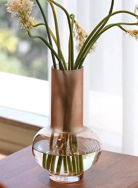 现代简约粉色磨砂玻璃花瓶摆件样板间创意客厅ins风餐桌装饰花器