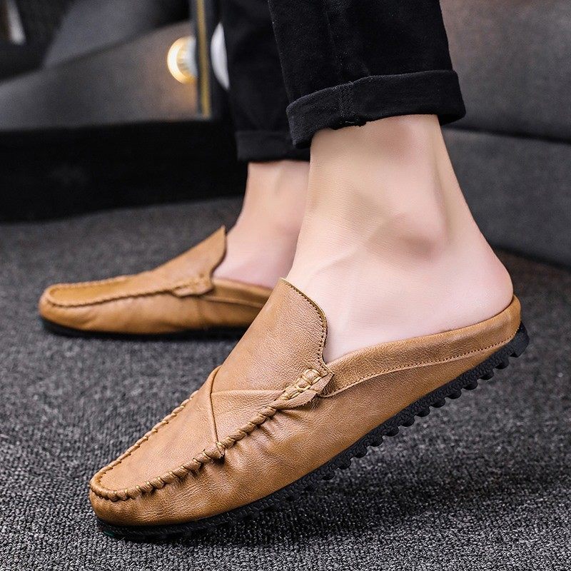 豆豆鞋2025年新款男士半拖鞋夏季透气懒人鞋一脚蹬包头无后跟皮鞋,淘宝优惠券,粉丝福利购,淘宝优惠卷