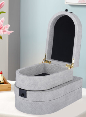 热销新中式家居编软装织纹饰品皮革样板间首饰盒绒布桌面创意收纳