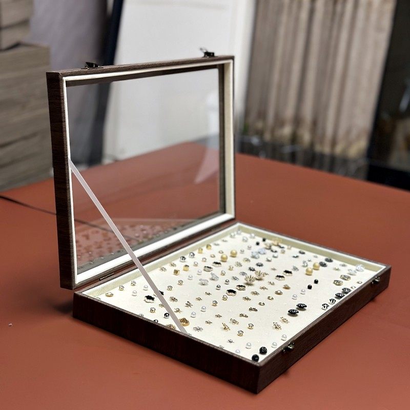 新款首饰箱打孔海绵垫pu皮透明盖玻璃大容量展示架胸针看货盘,淘宝优惠券,粉丝福利购,淘宝优惠卷