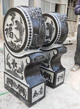 门口石雕门墩抱鼓石狮子貔貅小象麒麟一对石鼓石墩装饰青石摆件