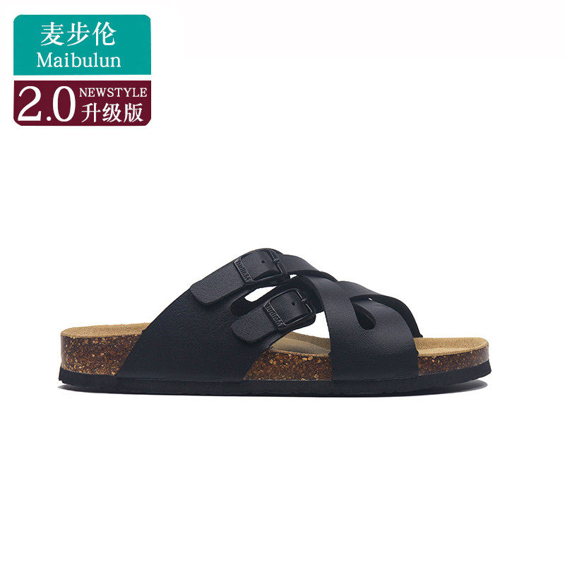 麦步伦平底软木拖鞋夏季情侣沙滩户外居拼色百搭平底交叉半拖,淘宝优惠券,粉丝福利购,淘宝优惠卷