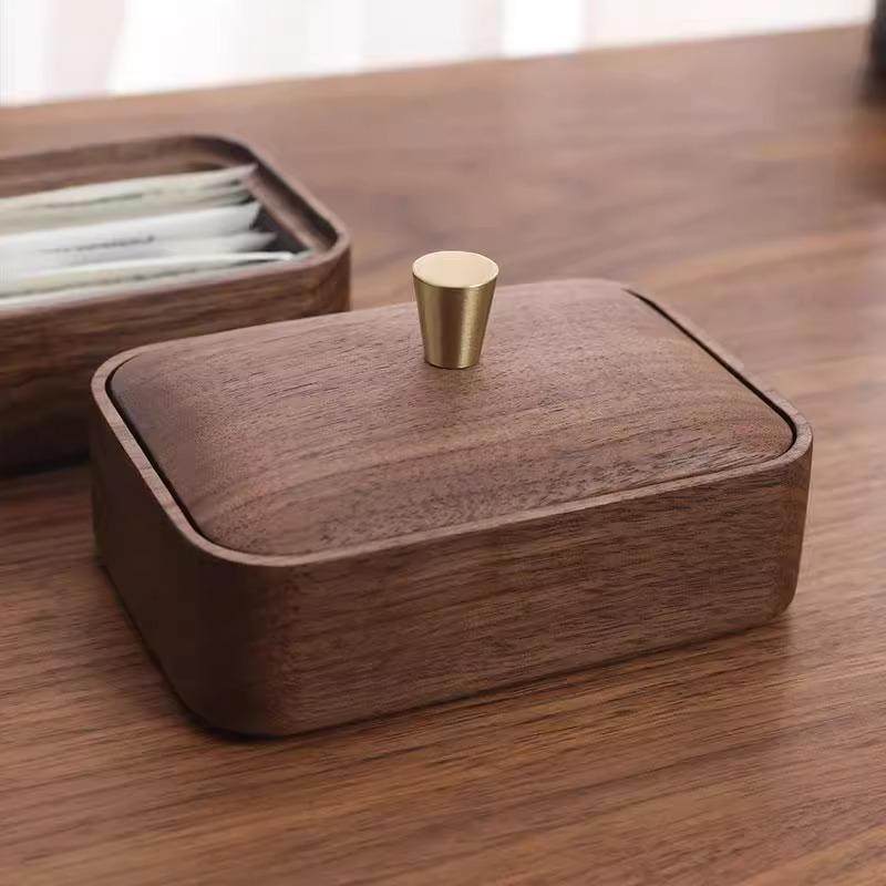 黑胡桃木牙签牙线收纳盒带盖棉签盒家用双层牙签筒木质桌面整理盒,淘宝优惠券,粉丝福利购,淘宝优惠卷