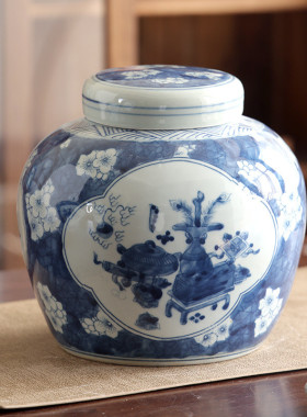 热销仿古青花冰梅瓷罐中式陶陶瓷花瓶客厅玄关装饰花器摆件插花陶