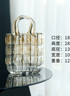 水培方块玻璃包包花瓶透明干花插花创意网红花器客厅桌面装饰摆件