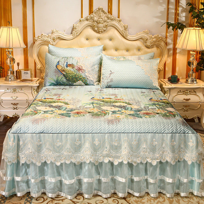 韩式蕾丝冰丝席凉席三件套夏季床罩空调软席可水洗可折叠床裙席子,淘宝优惠券,粉丝福利购,淘宝优惠卷