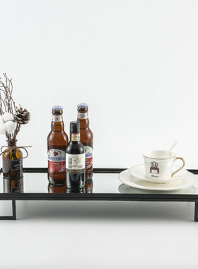 中式方形现代简约黑色轻奢铁质镜面创意托盘家居软装收纳装饰摆件