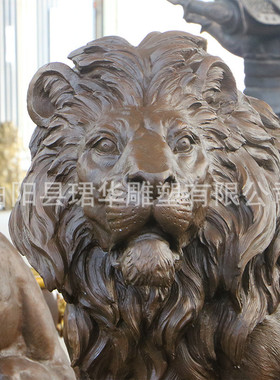狮子供应黄铜铸铜厂家一对动物雕塑公司酒店门口摆件铜雕可定