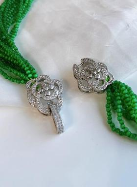 合成猫眼石项链帝王绿满绿锁骨链女小众新品时尚