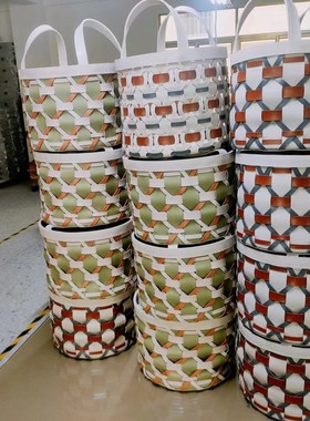 热销现代简约卧室收纳蓝网红款编织皮革展厅衣帽间收纳筐酒店木制