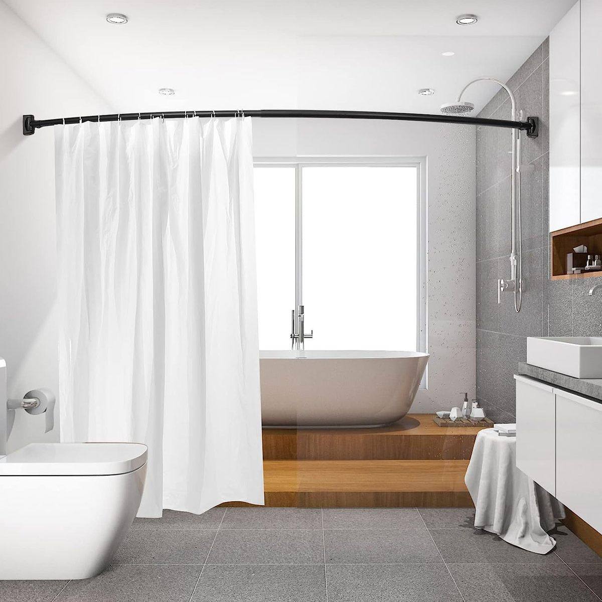 弧形伸缩杆卫生间黑色银色弧形浴帘杆打孔万向,淘宝优惠券,粉丝福利购,淘宝优惠卷