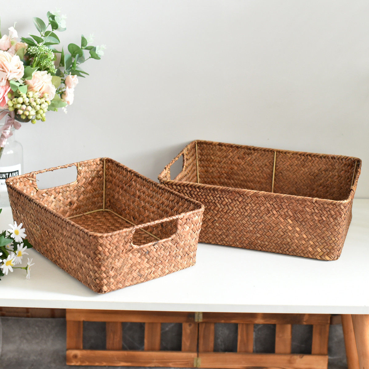 收纳筐装饰手工编织藤编桌面收纳篮编织篮竹筐杂物客厅阳台厨房,淘宝优惠券,粉丝福利购,淘宝优惠卷