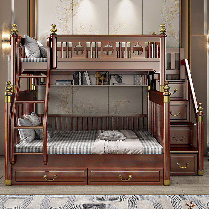 新中式实木1.8米上下床双层床大人高低床成人子母床带抽屉滑梯床,淘宝优惠券,粉丝福利购,淘宝优惠卷