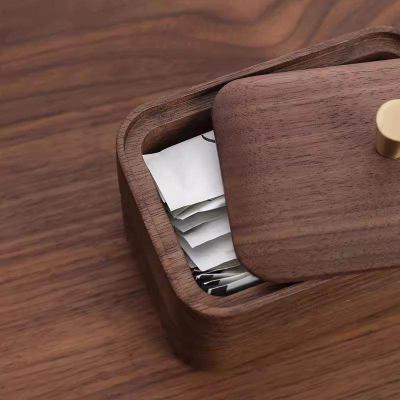 黑胡桃木牙签牙线收纳盒带盖棉签盒家用双层牙签筒木质桌面整理盒,淘宝优惠券,粉丝福利购,淘宝优惠卷