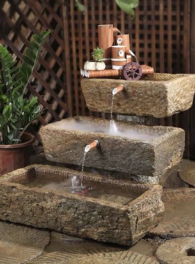 热销老石槽青石养鱼农村老石器牛槽组装流水摆件猪草石槽栽花