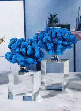 新水晶古典蓝色珊瑚树脂工艺品摆件软装家居酒店会所摆设装饰品