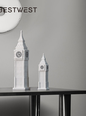 Bestwest欧式白色大笨钟陶瓷工艺品摆件家居办公室桌面装饰品