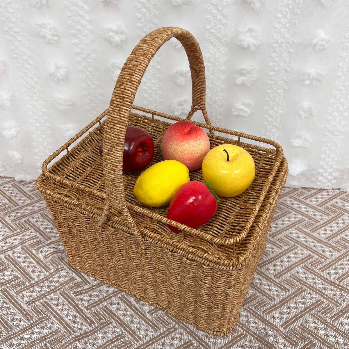 超大容量仿藤编织手提篮户外野餐采摘蔬果篮带盖购物篮田园收纳篮,淘宝优惠券,粉丝福利购,淘宝优惠卷