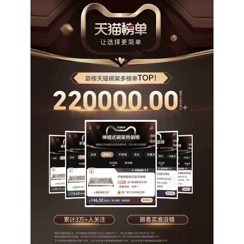 不锈钢橱柜拉篮厨房抽屉式可伸缩沥水架免打孔抽拉碗碟收纳架,淘宝优惠券,粉丝福利购,淘宝优惠卷