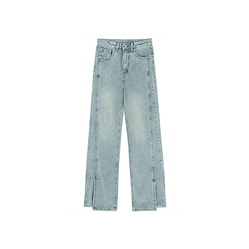 浅蓝色开叉女夏季新款胖妹妹mm宽松显瘦直筒阔腿长裤潮,淘宝优惠券,粉丝福利购,淘宝优惠卷