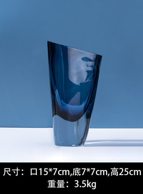 欧式风蓝色花瓶插花不规则北欧创意玻璃摆件透明样板间家居软装