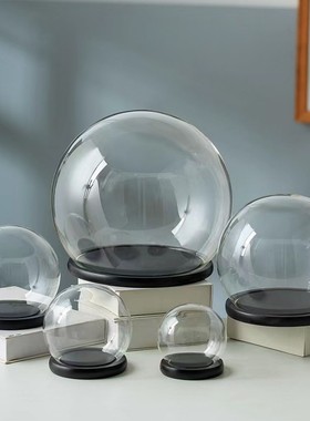 圣诞节永生花圆球形玻璃罩展示盒木塞泡泡玛特盲盒手办防尘罩摆件