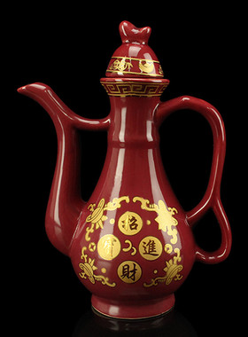 陶瓷朱红茶壶酒壶金玉满堂茶壶茶杯酒杯供具供佛佛堂用品