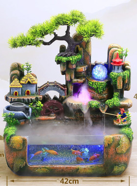 鸿如高山瀑布假山流水喷泉循环水鱼缸送礼新居乔迁摆件