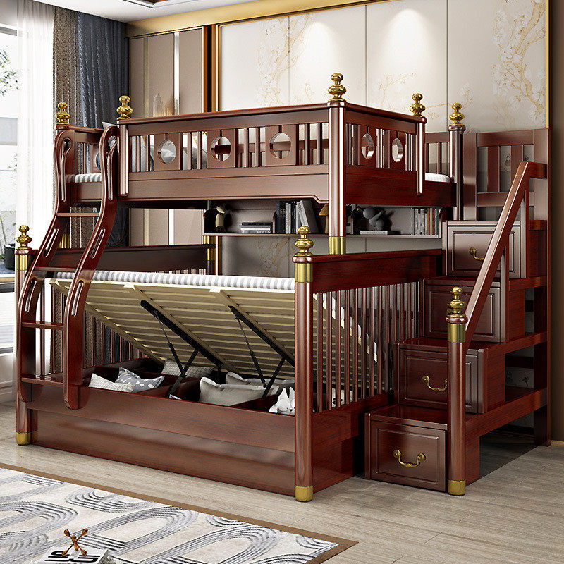 新中式实木1.8米上下床双层床大人高低床成人子母床带抽屉滑梯床,淘宝优惠券,粉丝福利购,淘宝优惠卷