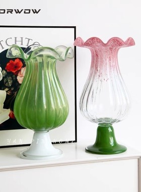 热销枫炜ins 家居爆款复古中古风灯花瓶高脚玻璃花器客厅电视柜餐